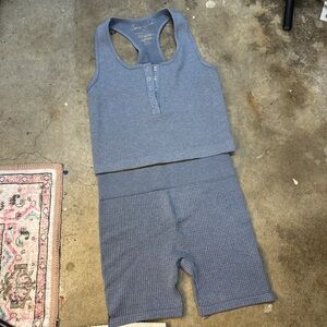 Blue Ribbed Tank and Shorts Set